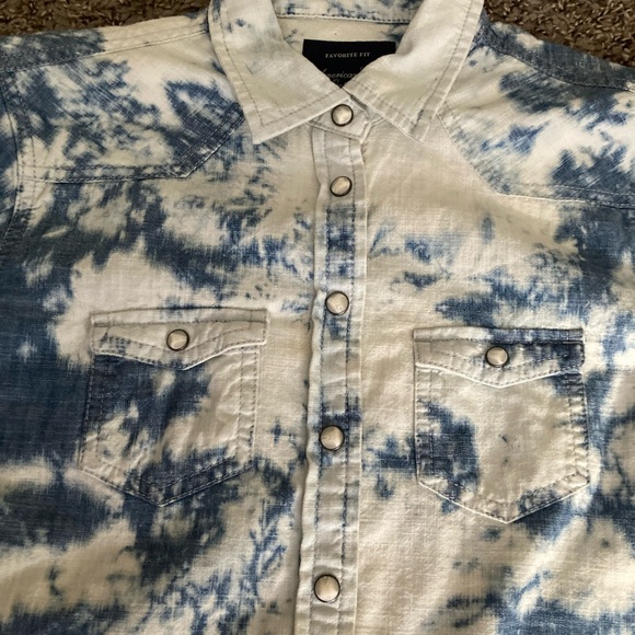 American Eagle Outfitters Blue and White Denim Shirt - Picture 5 of 7